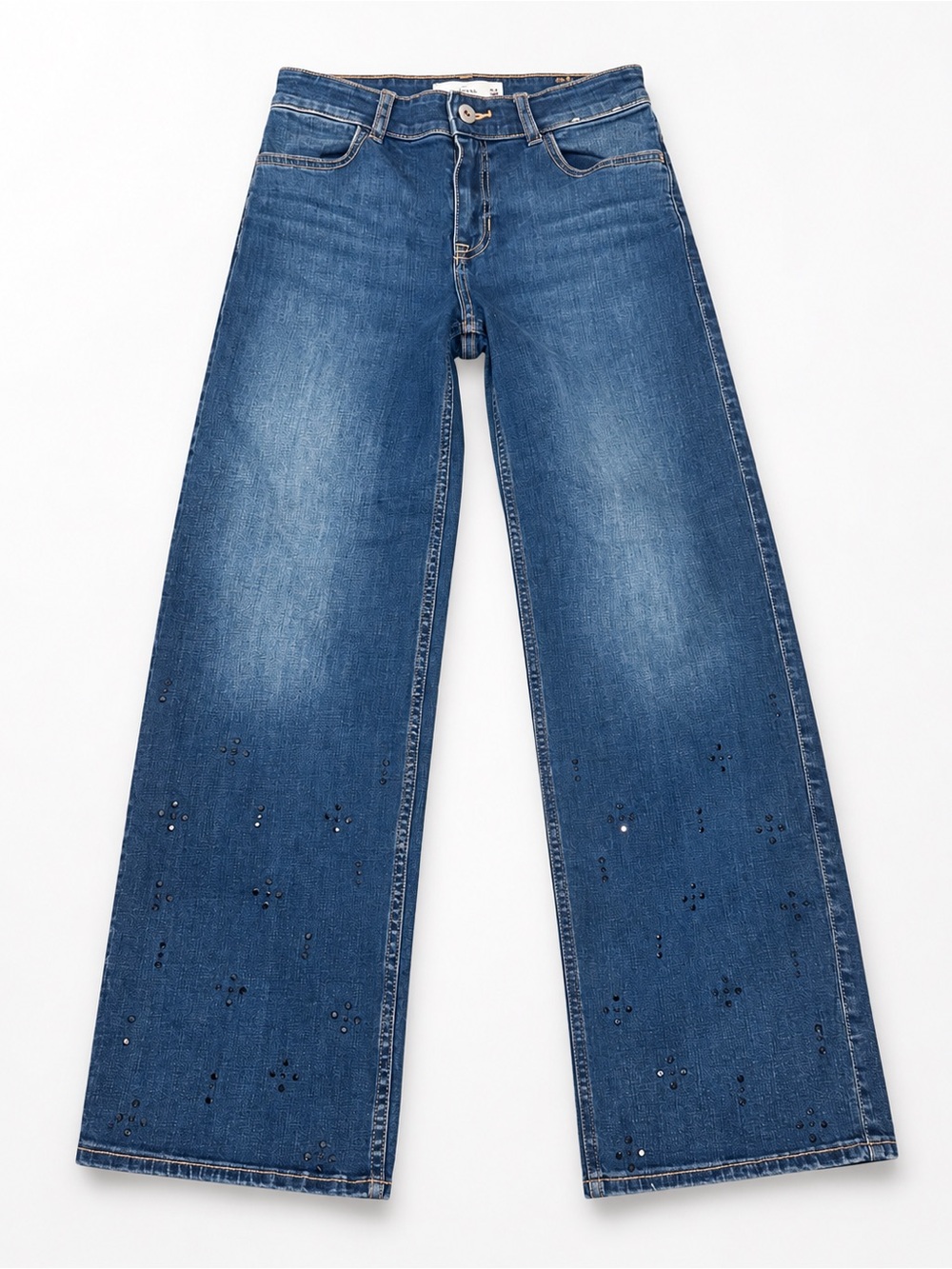 Abercrombie Kids Girls High Rise Wide Leg Jeans Size 9/10 Long Blue Rhinestone E